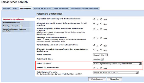 Einstellungen im Persönlichen Bereich